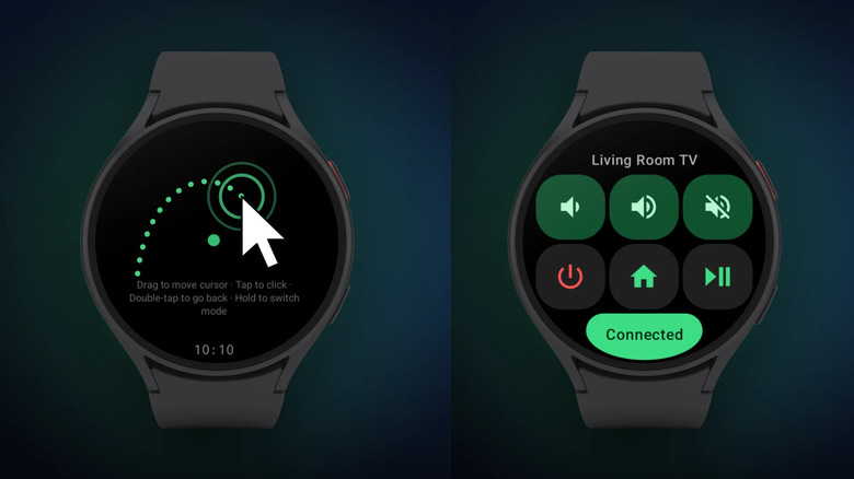 Remote and Mouse app interface mockups for Wear OS