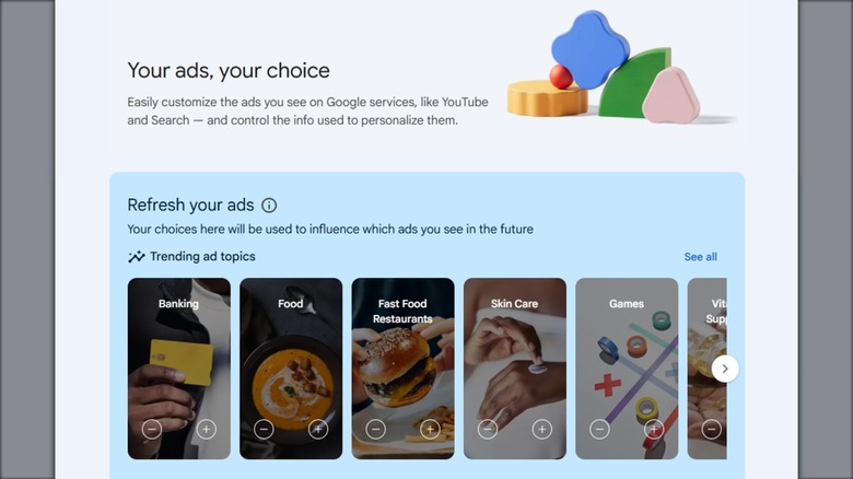 A screenshot of Google's My Ad Center homepage