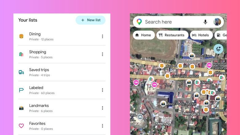Google Maps showing custom emojis for places