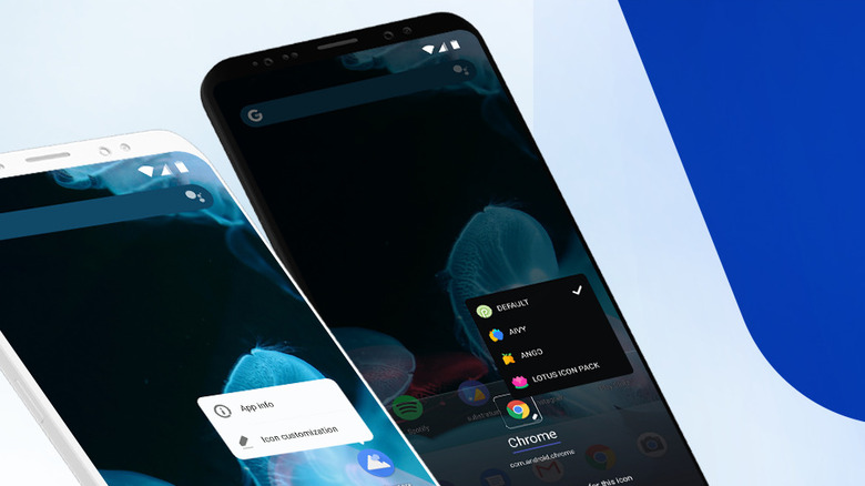 Hyperion Launcher showing on two different phone screens showing app and app info