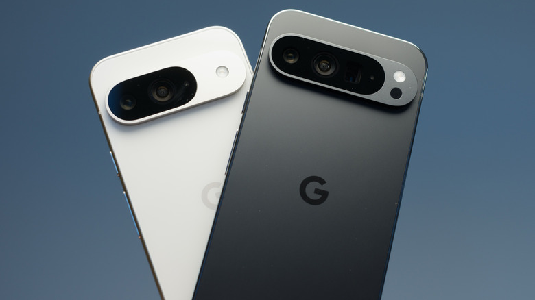 Rear photo of two Pixel Phones against blue background