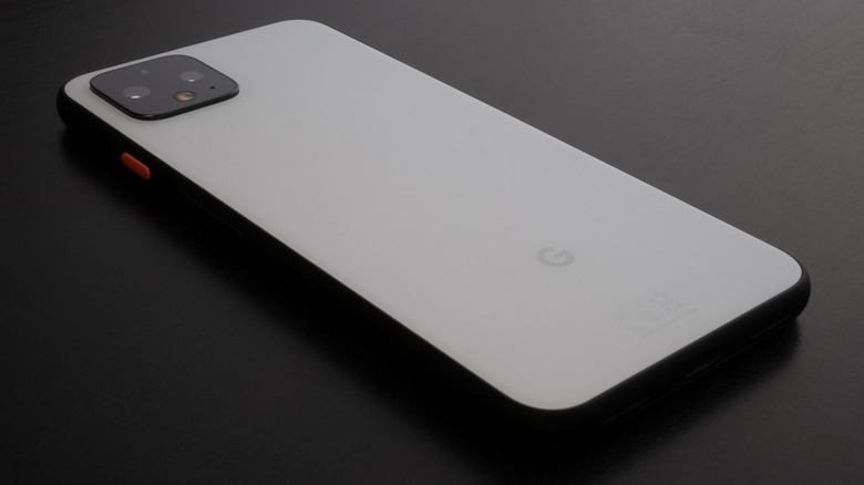 Pixel Phone face down on desk showing logo on rear