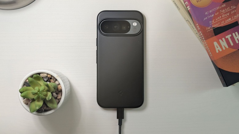 a Pixel 10 smartphone charging