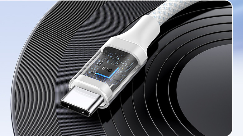 Render of Ugreen USB-C to 3.5 mm Audio Adapter showing internal DAC