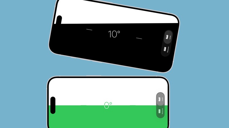iPhone Measure app on screen showing angle of 10 degrees, on blue background