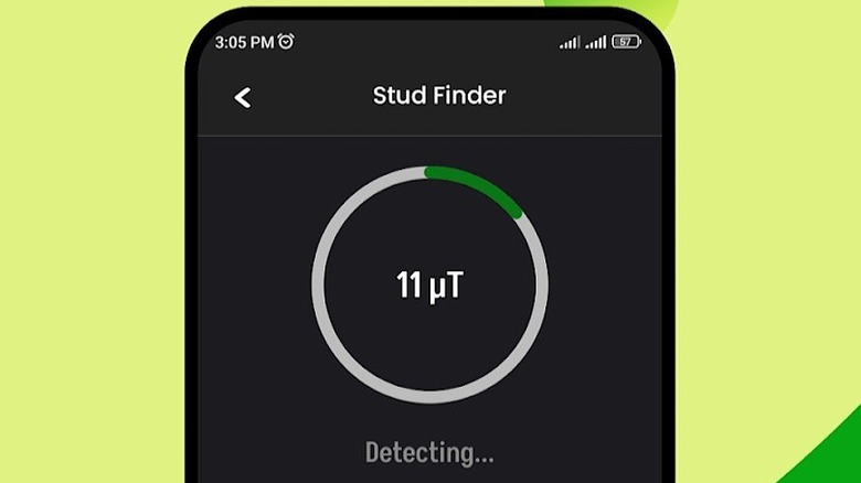 Stud Finder Stud Detector Wall app screenshot on green background