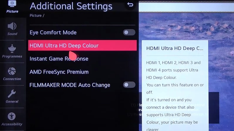 configuring HDMI Ultra HD Deep Color setting on smart tv