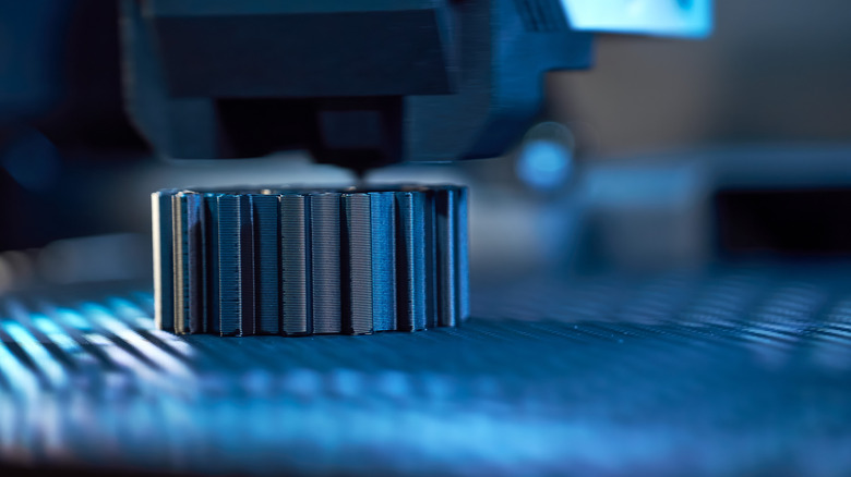 Side view of an in-progress 3D print