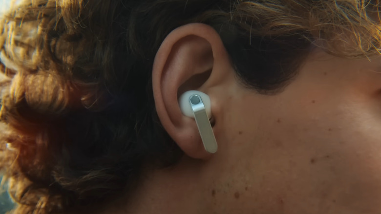 Closeup of Samsung Galaxy Buds 4 Pro in someone's ear.