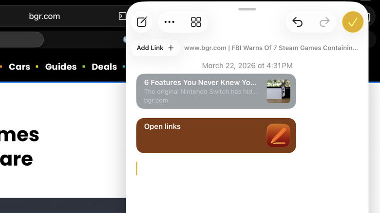 Quick Note on iPad showing Add Link feature