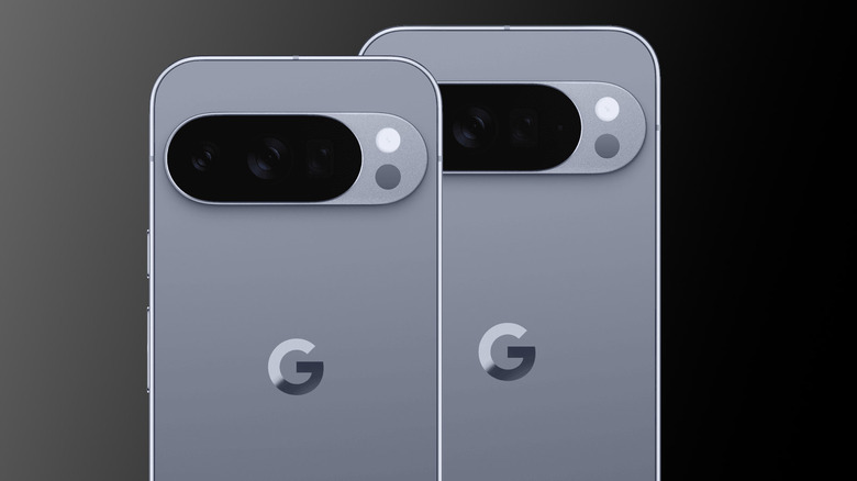 Google Pixel 10 Pro and Pro XL rear camera arrays on a black gradient background