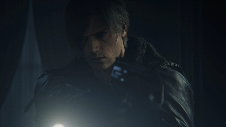 Leon Kennedy aiming a gun in Resident Evil Requiem