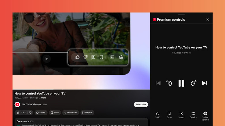 YouTube Premium showing Premium controls in the YouTube app on an iPad