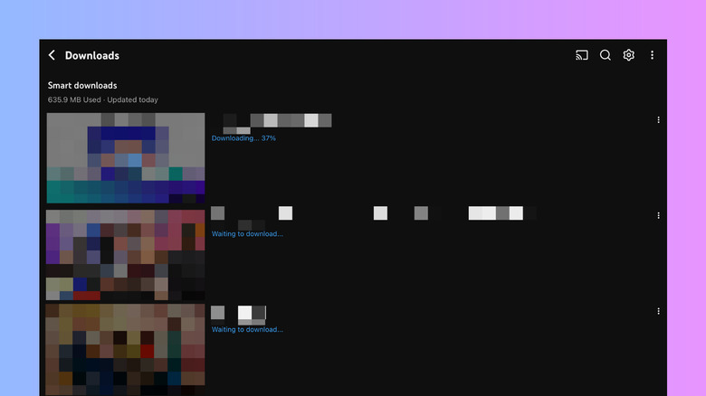 YouTube app on iPad showing Smart downloads video in Downloads section