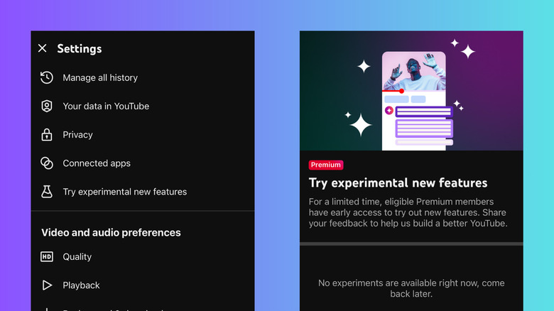 iPhone YouTube showing YouTube Premium experimental features
