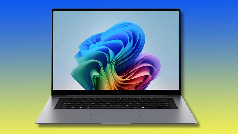 The Samsung Galaxy Book6 on a yellow to blue Best Buy-themed background