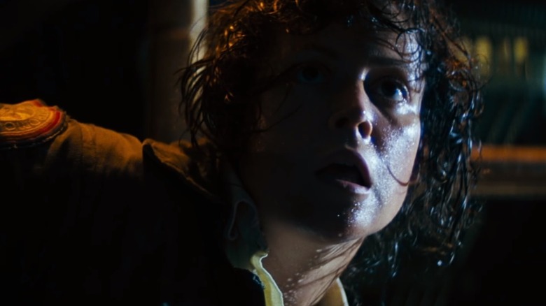 Sigourney Weaver as Ripley looking scared in Alien