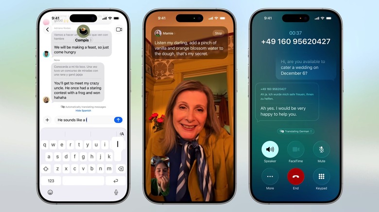 Live Translation features in the Messages, FaceTime, and Phone apps