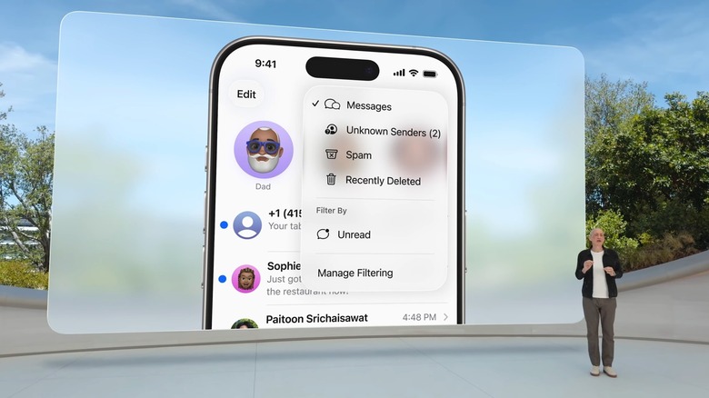 The Spam and Unkown Senders folders in the Messages app