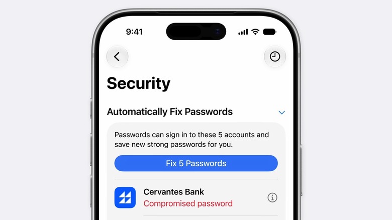A screenshot showing the automatic password change feature in the Passwords app on an iPhone running iOS 27.