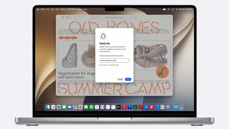 The Notify Me Safari feature seen on a MacBook running macOS 27.