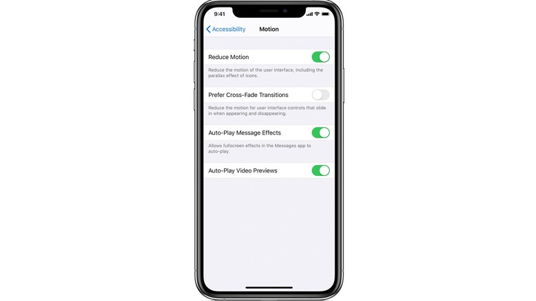 Enabling Reduce Motion on an iPhone