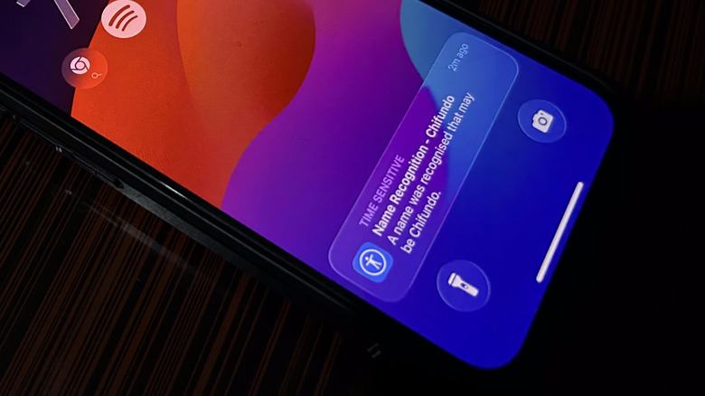 A Name Recognition notification on an iPhone