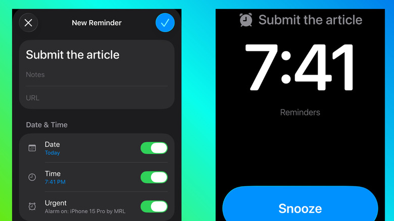 iPhone iOS 26 showing urgent reminders with alarm