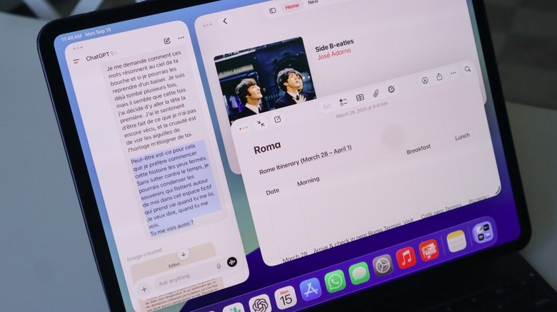 A close-up shot of the iPad Pro with several apps opened up at the same time