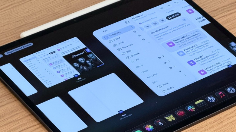 Close-up shot of several Mail app windows on the iPad Pro