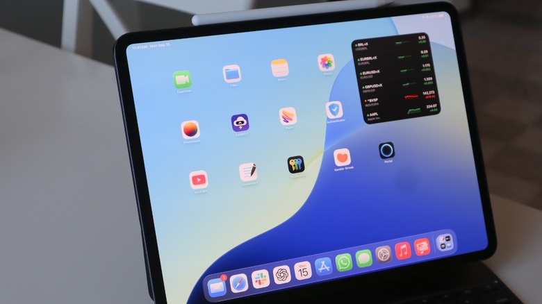 A close-up shot of the iPad Pro's Home Screen