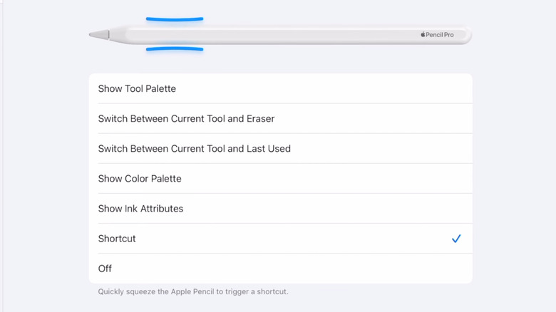 Apple Pencil Pro Squeeze settings
