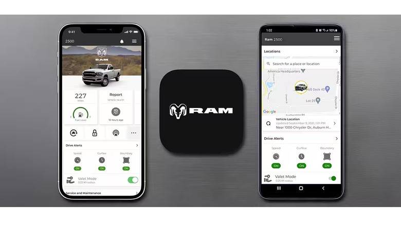 RAM app showing car control features