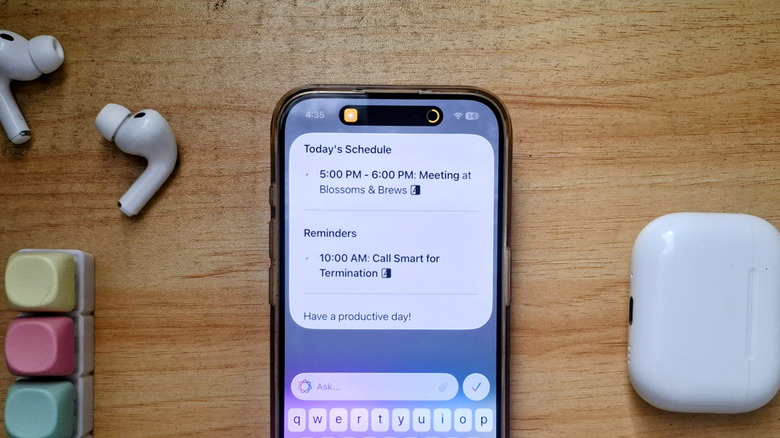 iPhone showing shortcut for today's schedule