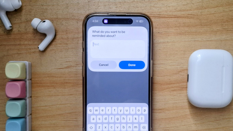 iPhone showing shortcut for work reminder