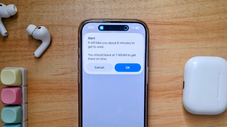 iPhone showing shortcut for when to leave for work