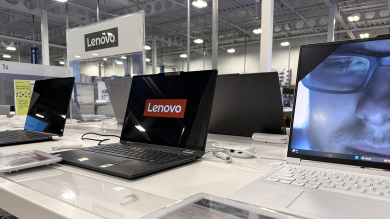 Lenovo laptops on display at a Best Buy store