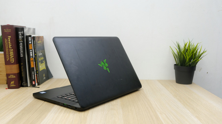 A Razer laptop on a table