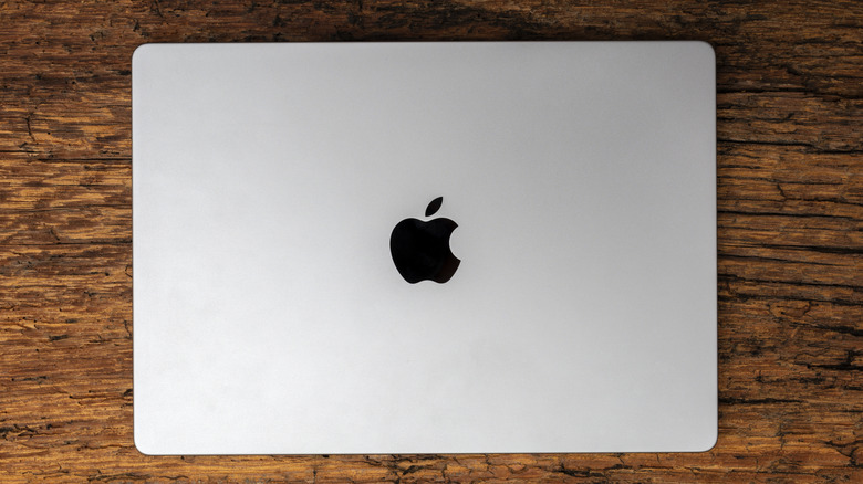 Top view of a closed MacBook Pro showing the Apple logo
