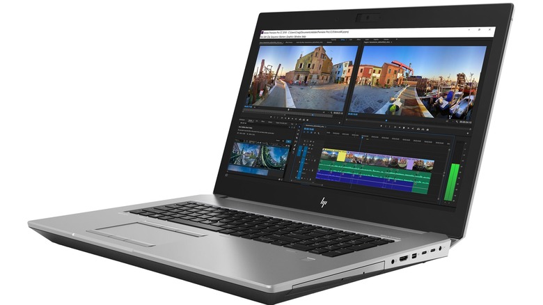 An HP ZBook 17 G5 on display showing side view of the optical drive