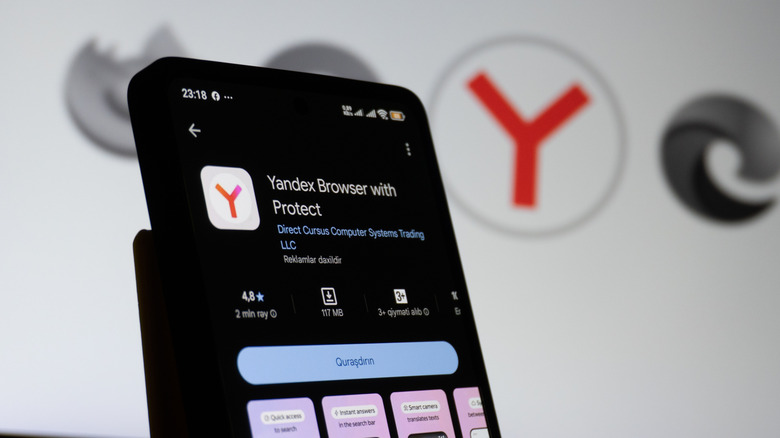 Yandex Browser app install page in the Google Play Store
