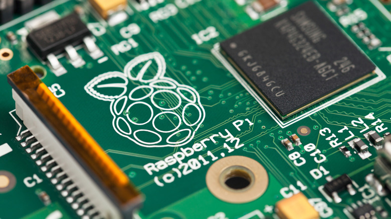 Close-up shot of a Raspberry Pi module.