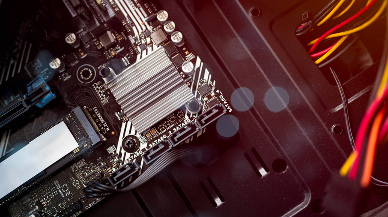 Closeup of computer motherboard.