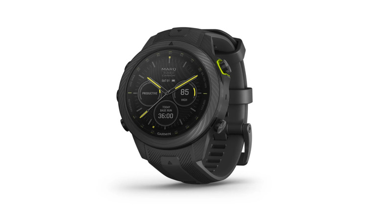 Black Garmin Marq Athlete smartwatch on white background