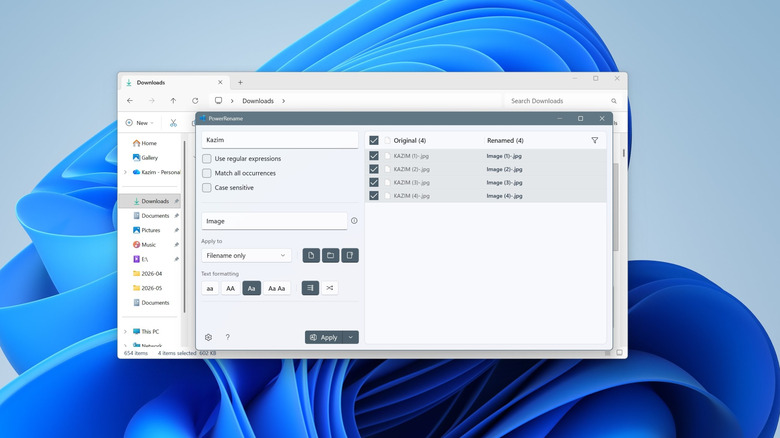 running PowerToys PowerRename to rename multiple files simultaneously on Windows 11
