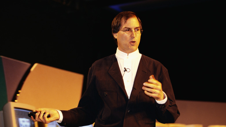 Steve Jobs, Chief Executive Officer of Apple Computer Corporation, gives the keynote speech at the annual Macworld Expo