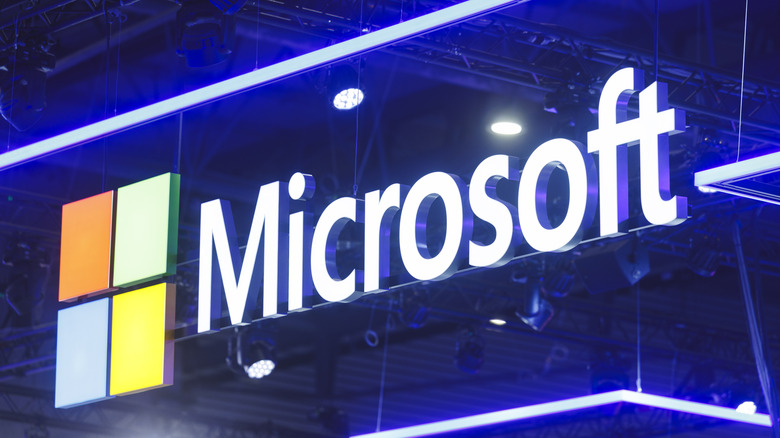 An illuminated Microsoft logo