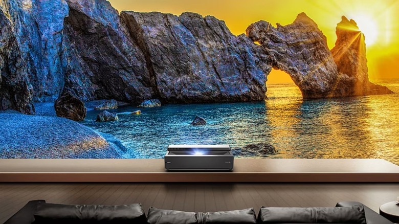 Hisense laser projector in modern living rooom