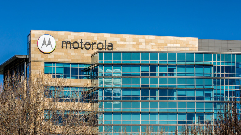 The Motorola headquarters building in Silicon Valley against a bright blue sky.