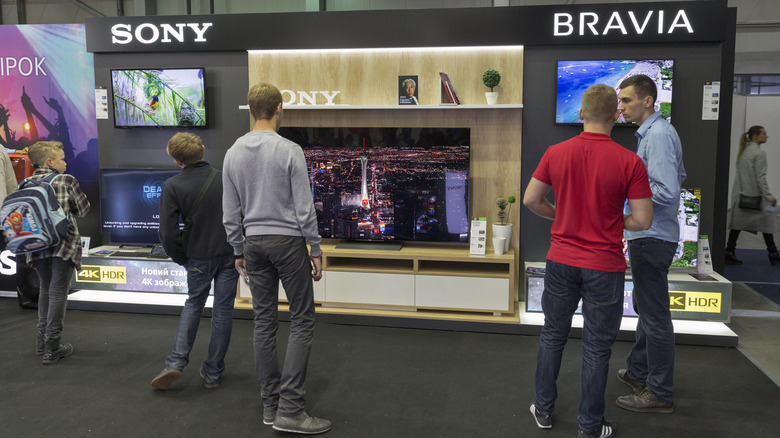 A Sony Bravia TV display on a trade show floor
